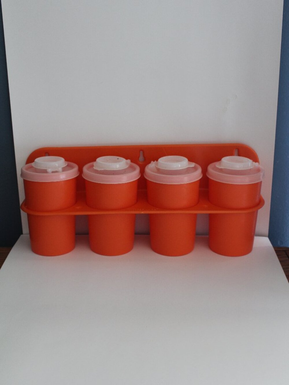Orange Tupperware Spice Shakers With Wall Mount Holder